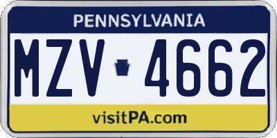 PA license plate MZV4662