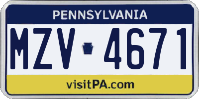 PA license plate MZV4671