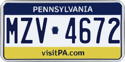 PA license plate MZV4672