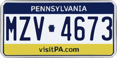 PA license plate MZV4673