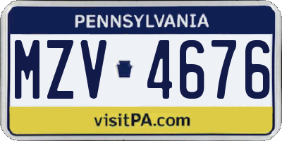 PA license plate MZV4676