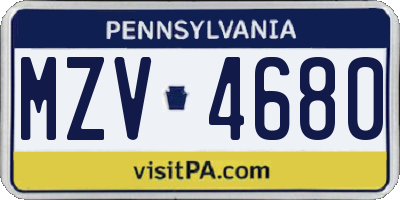 PA license plate MZV4680