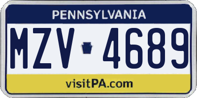 PA license plate MZV4689