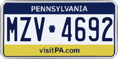 PA license plate MZV4692