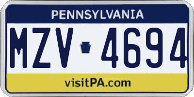 PA license plate MZV4694