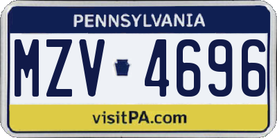 PA license plate MZV4696