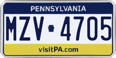 PA license plate MZV4705