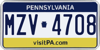 PA license plate MZV4708