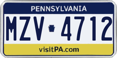 PA license plate MZV4712