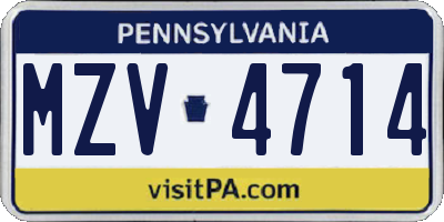 PA license plate MZV4714