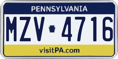 PA license plate MZV4716