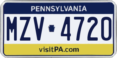 PA license plate MZV4720