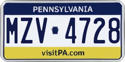 PA license plate MZV4728
