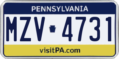 PA license plate MZV4731