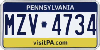PA license plate MZV4734
