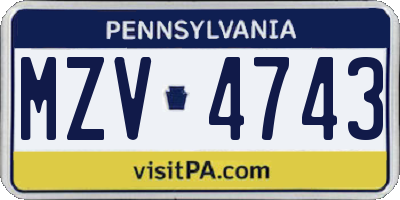 PA license plate MZV4743