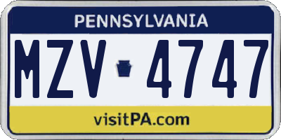 PA license plate MZV4747