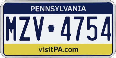 PA license plate MZV4754