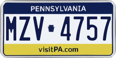 PA license plate MZV4757