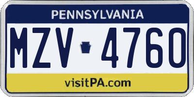 PA license plate MZV4760