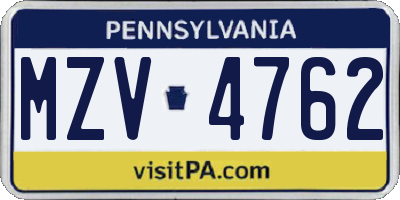 PA license plate MZV4762