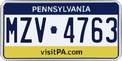 PA license plate MZV4763
