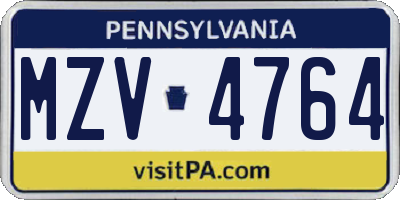 PA license plate MZV4764