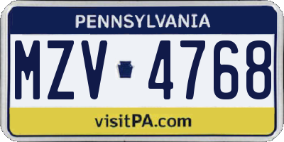 PA license plate MZV4768