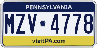 PA license plate MZV4778