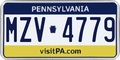PA license plate MZV4779