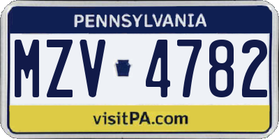 PA license plate MZV4782