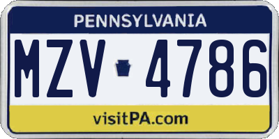 PA license plate MZV4786