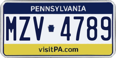 PA license plate MZV4789