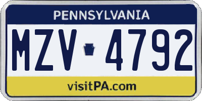 PA license plate MZV4792
