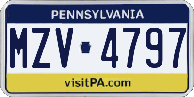 PA license plate MZV4797