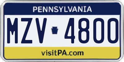PA license plate MZV4800