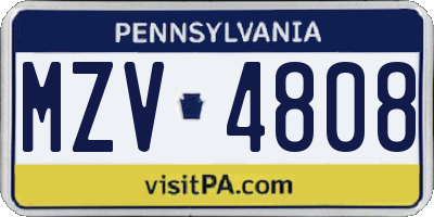PA license plate MZV4808