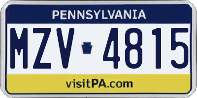 PA license plate MZV4815