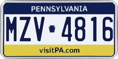 PA license plate MZV4816