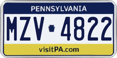 PA license plate MZV4822