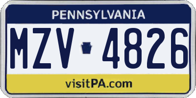 PA license plate MZV4826