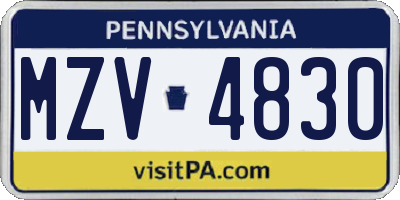 PA license plate MZV4830