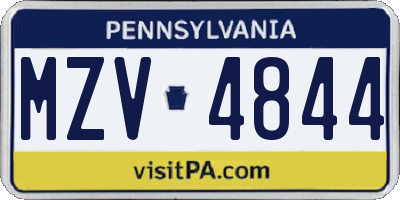 PA license plate MZV4844
