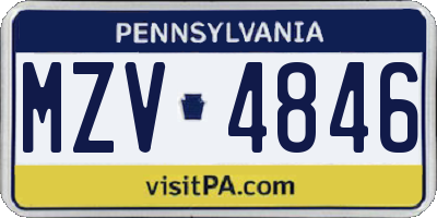 PA license plate MZV4846