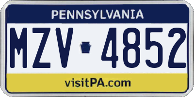 PA license plate MZV4852
