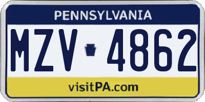 PA license plate MZV4862