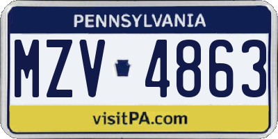 PA license plate MZV4863