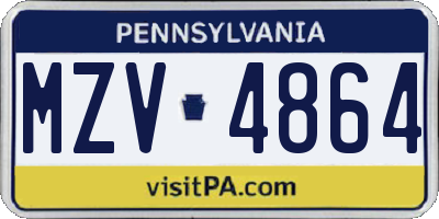 PA license plate MZV4864