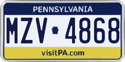 PA license plate MZV4868