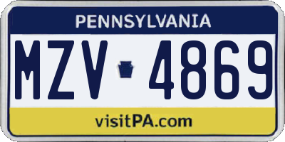 PA license plate MZV4869